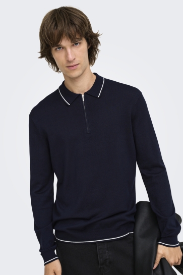 Only & Sons onswyler reg 14ss zip polo frml Blauw