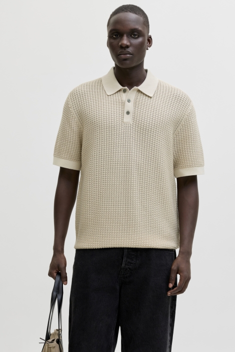 Jack & Jones beige heren polo | Model vooraanzicht