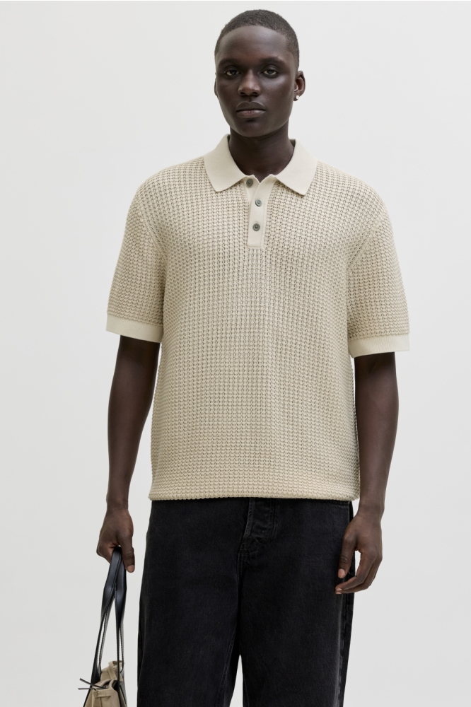 Jack & Jones beige heren polo | Model vooraanzicht