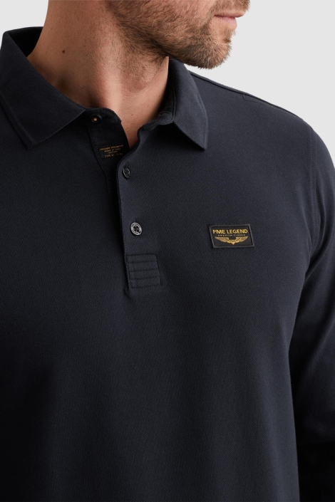 PME legend blauwe heren polo | Close up