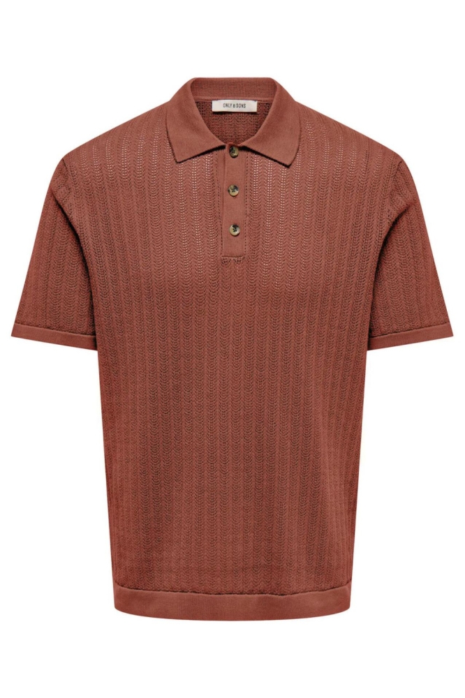 Only & Sons bruine heren polo | Vooraanzicht