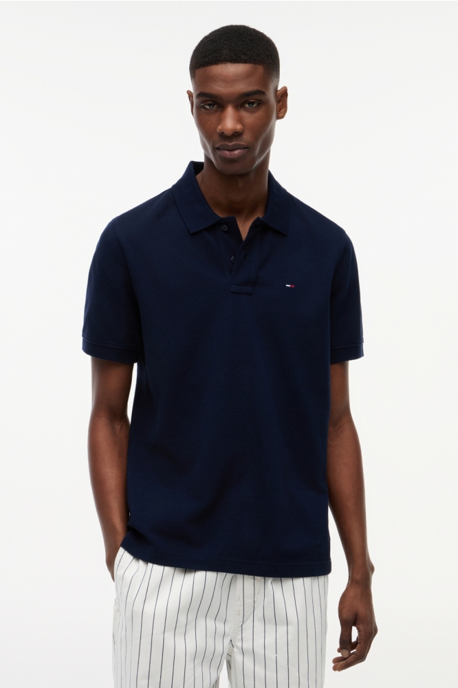Tommy Jeans blauwe heren polo | Model vooraanzicht