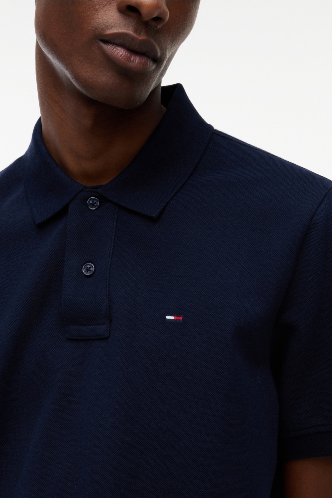Tommy Jeans blauwe heren polo | Close up