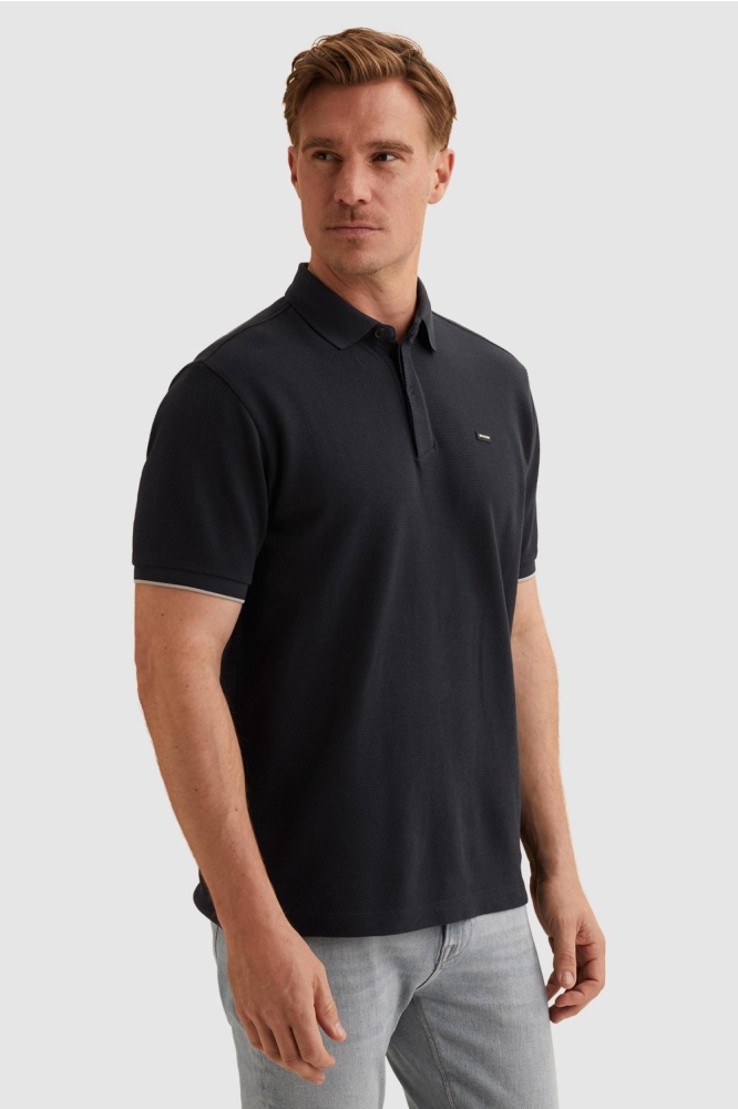 Vanguard blauwe heren polo | Model zijaanzicht