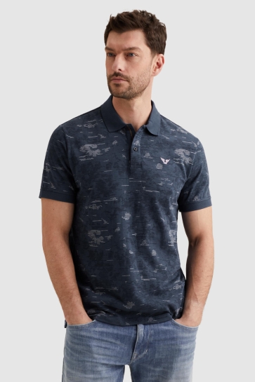 PME legend short sleeve polo slub jersey aop Blauw