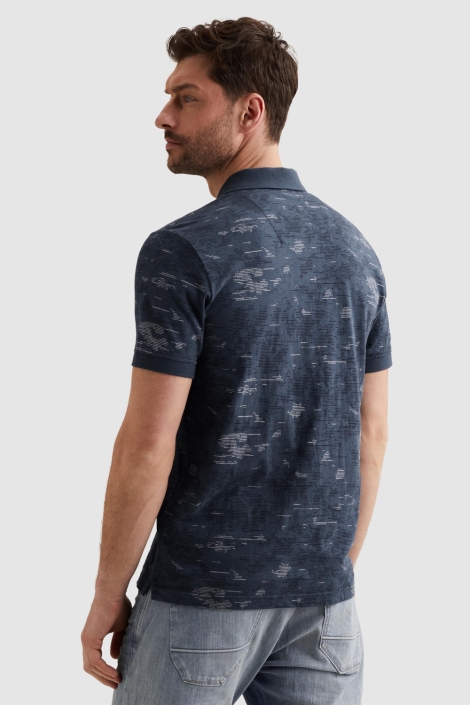 PME legend blauwe heren polo | Model achteraanzicht