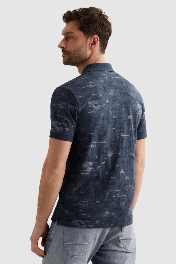 PME legend blauwe heren polo | Model achteraanzicht