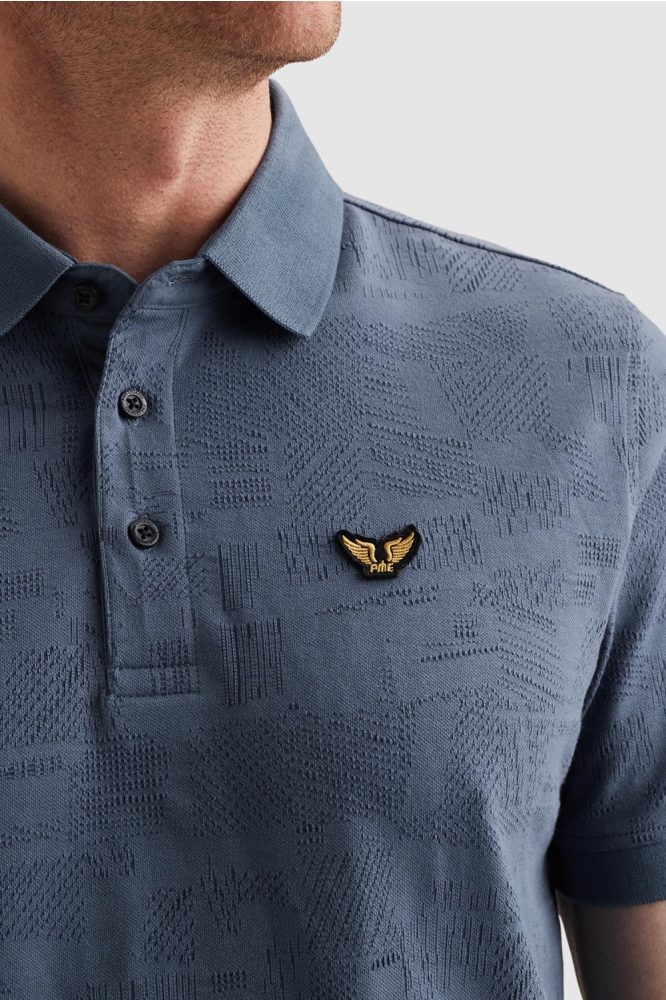 PME legend blauwe heren polo | Close up
