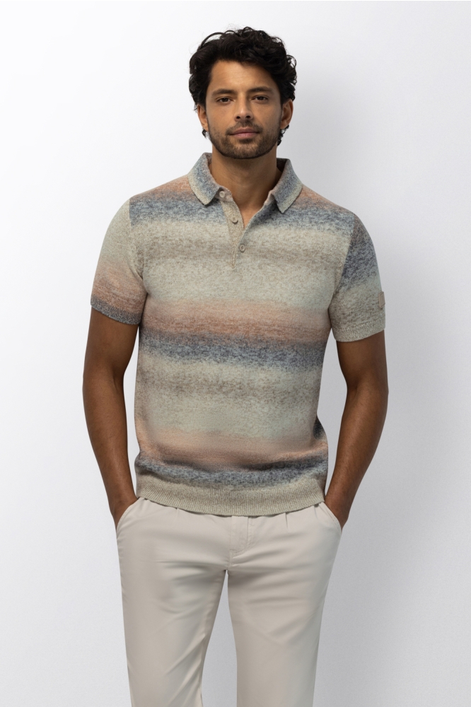 State of Art beige heren polo | Model vooraanzicht