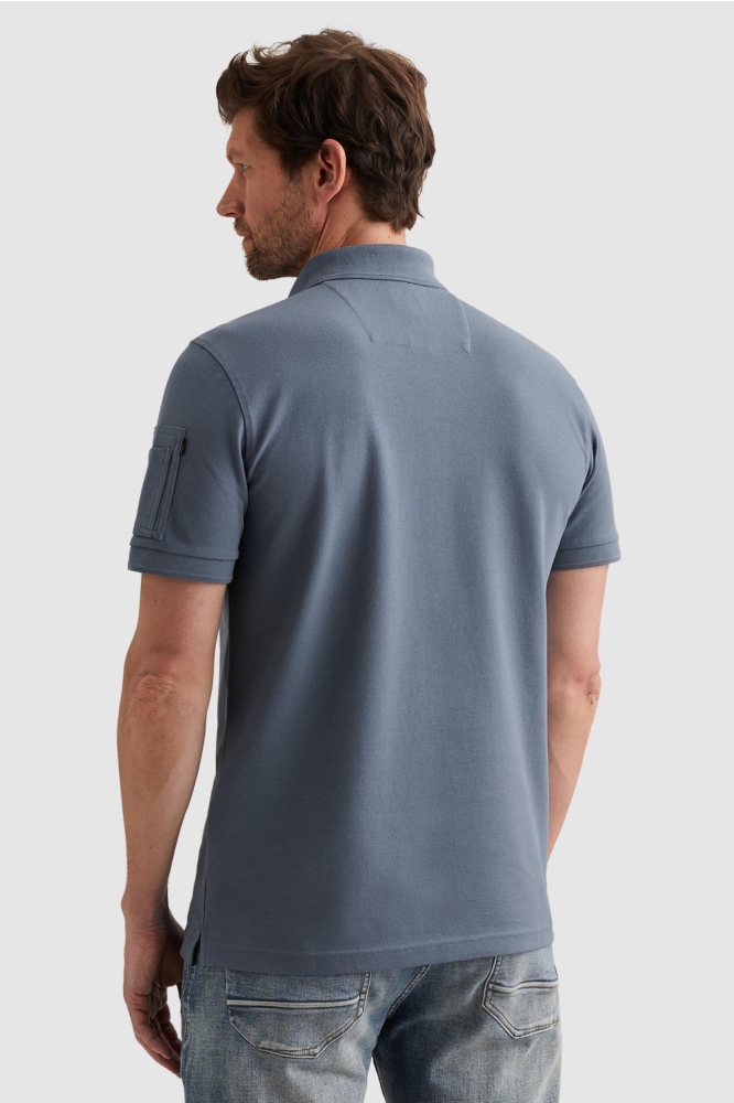 PME legend blauwe heren polo | Model achteraanzicht