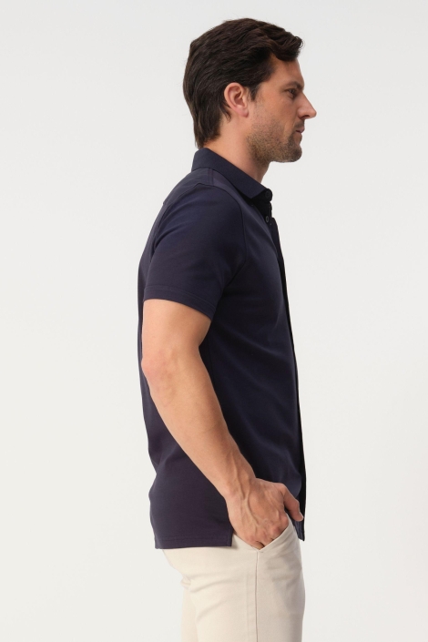 Campbell blauwe heren overhemd | Model zijaanzicht