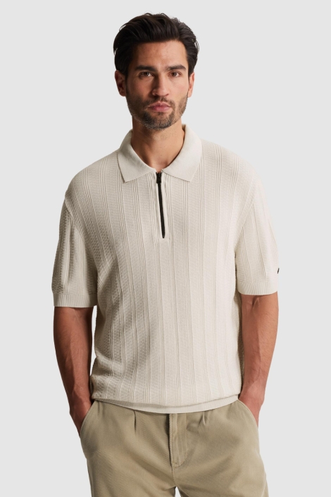 Cast Iron ecru heren polo | Model vooraanzicht