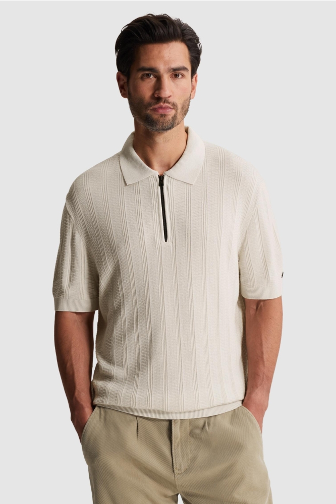 Cast Iron ecru heren polo | Model vooraanzicht