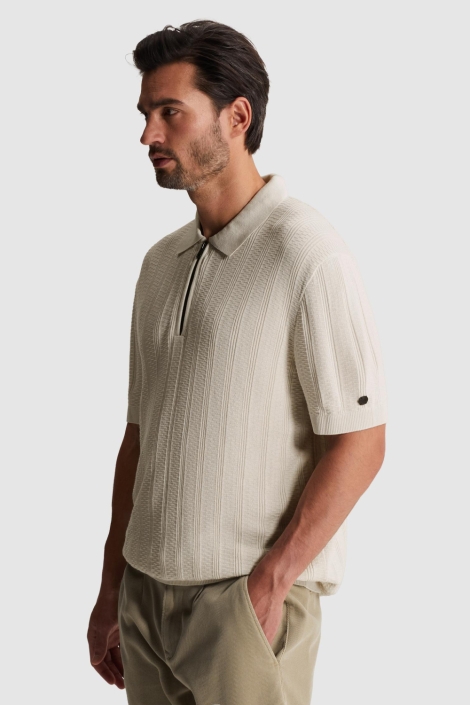 Cast Iron ecru heren polo | Model zijaanzicht