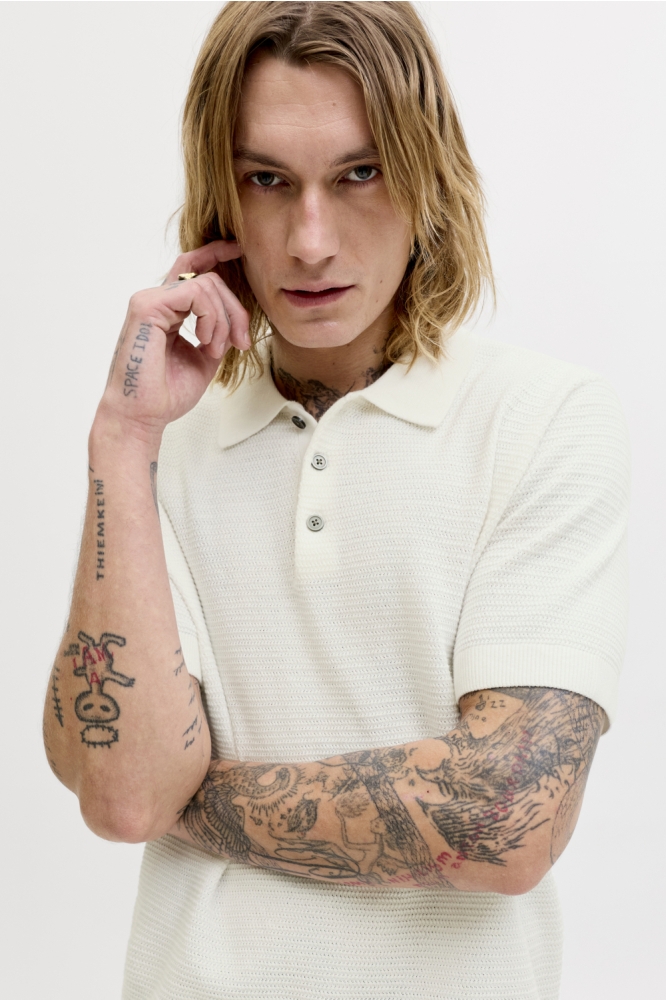 Jack & Jones witte heren polo | Model vooraanzicht