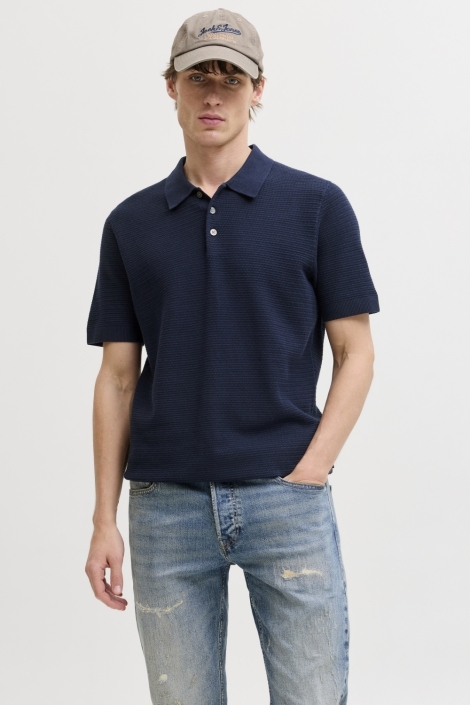Jack & Jones blauwe heren polo | Model vooraanzicht
