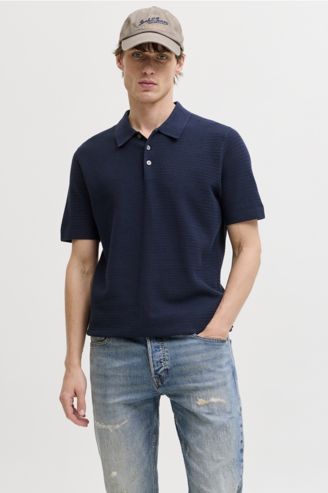 Jack & Jones blauwe heren polo | Model vooraanzicht