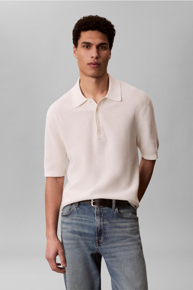 Calvin Klein beige heren polo | Model vooraanzicht