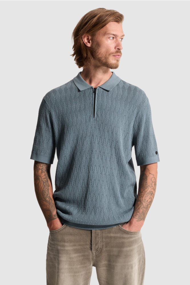Cast Iron blauwe heren polo | Model vooraanzicht