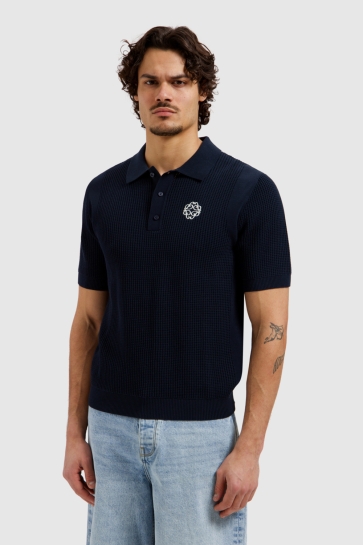 Pure Path Polo OPENWORK KNITTED POLO 26010811 57 DARK NAVY