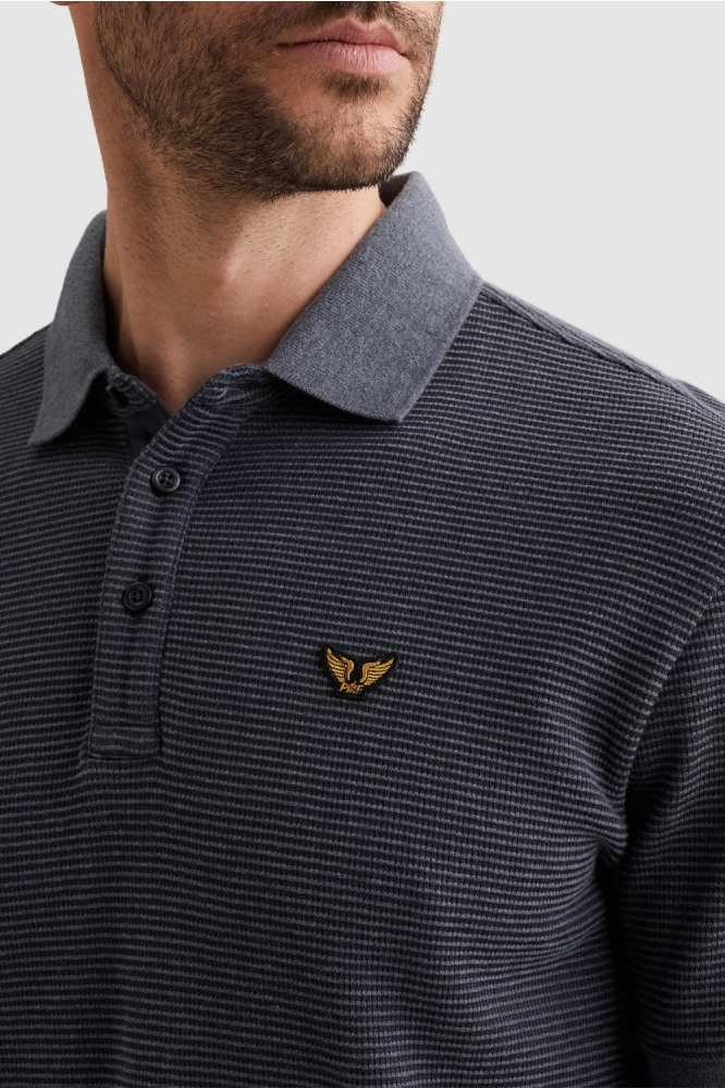 PME legend blauwe heren polo | Close up