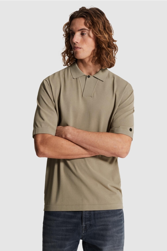 Cast Iron taupe heren polo | Model vooraanzicht
