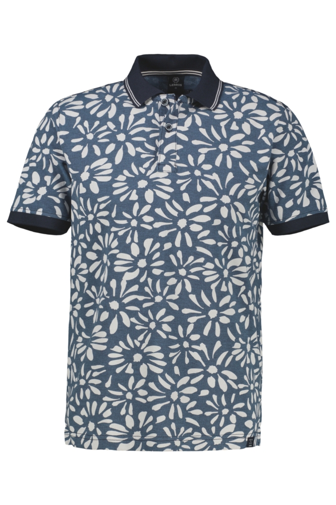 Lerros blauwe heren polo | Vooraanzicht