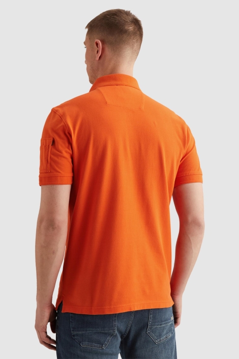 PME legend oranje heren polo | Model achteraanzicht