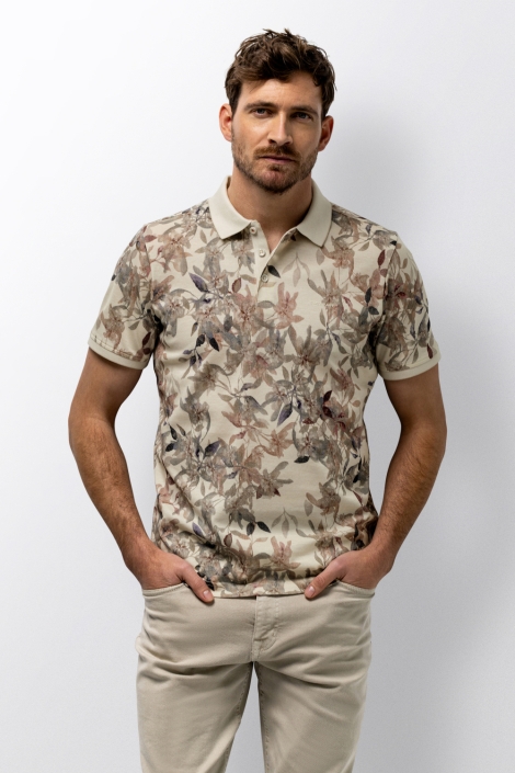 State of Art ecru heren polo | Model vooraanzicht