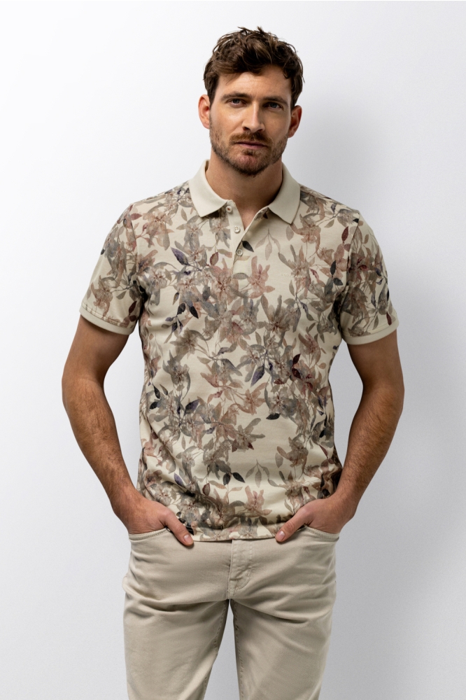 State of Art ecru heren polo | Model vooraanzicht