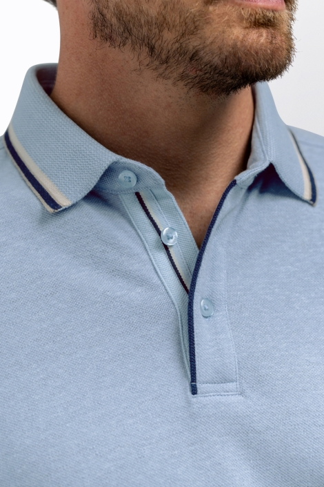State of Art blauwe heren polo | Close up