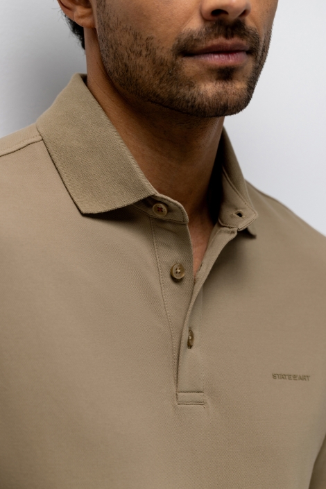 State of Art taupe heren polo | Close up