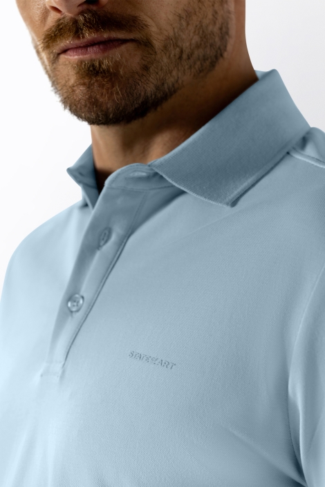 State of Art blauwe heren polo | Close up