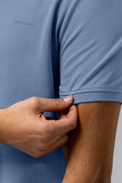State of Art blauwe heren polo | Close up