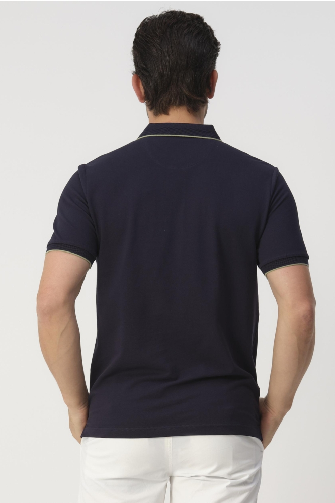 Campbell blauwe heren polo | Model achteraanzicht