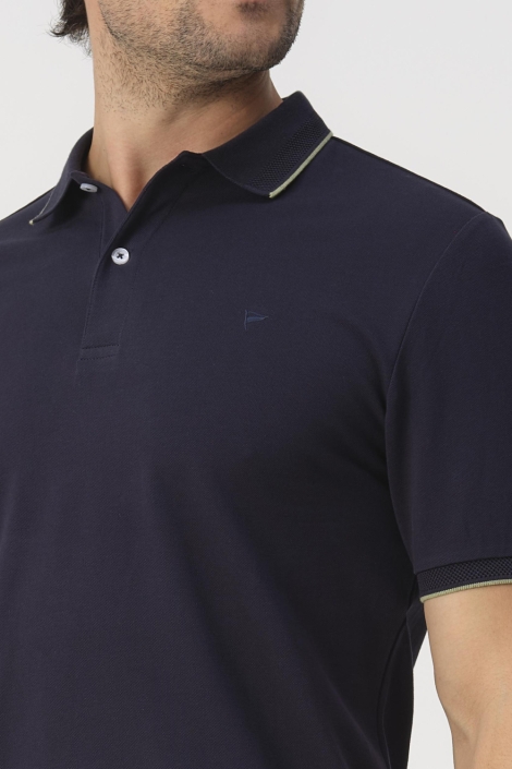 Campbell blauwe heren polo | Close up