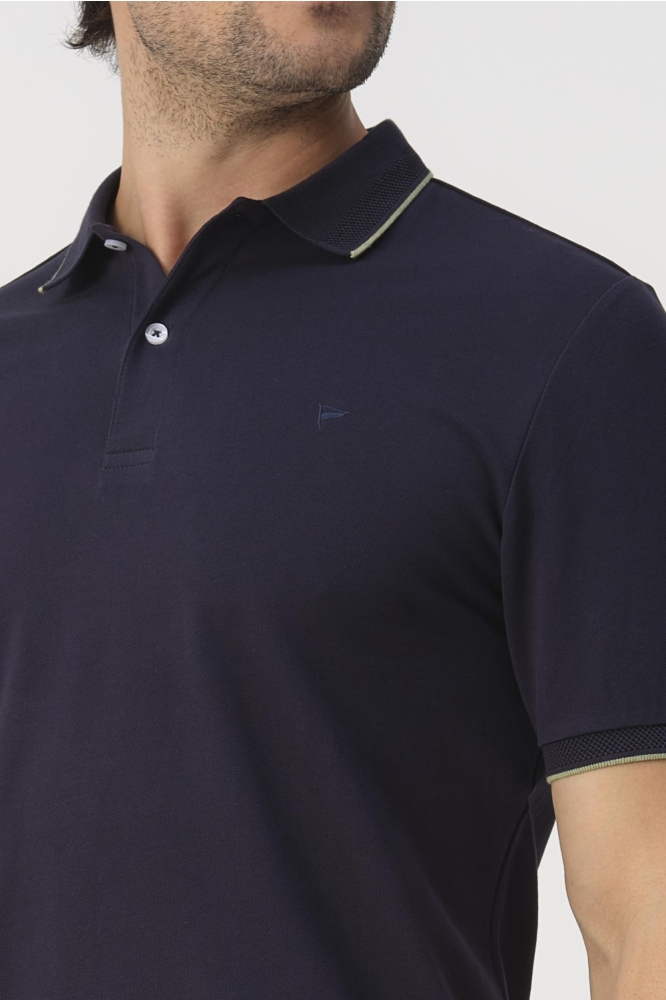 Campbell blauwe heren polo | Close up