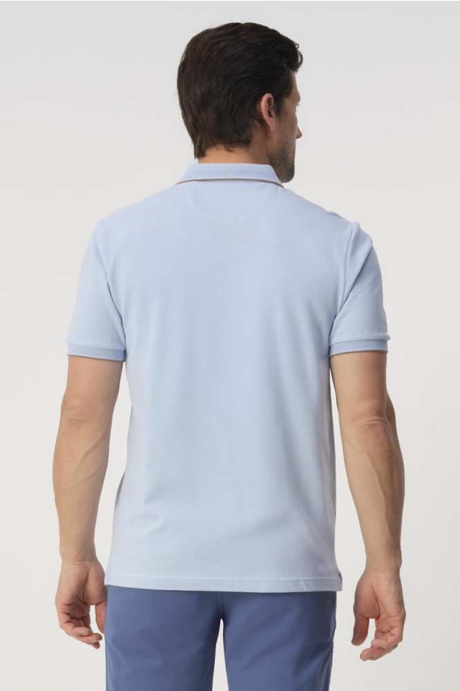 Campbell blauwe heren polo | Model achteraanzicht