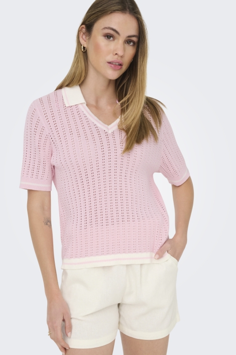 Only roze dames t-shirt | Model vooraanzicht