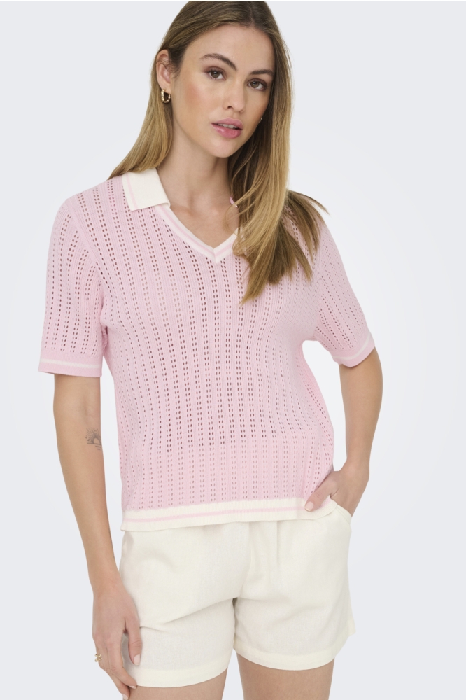 Only roze dames polo | Model vooraanzicht