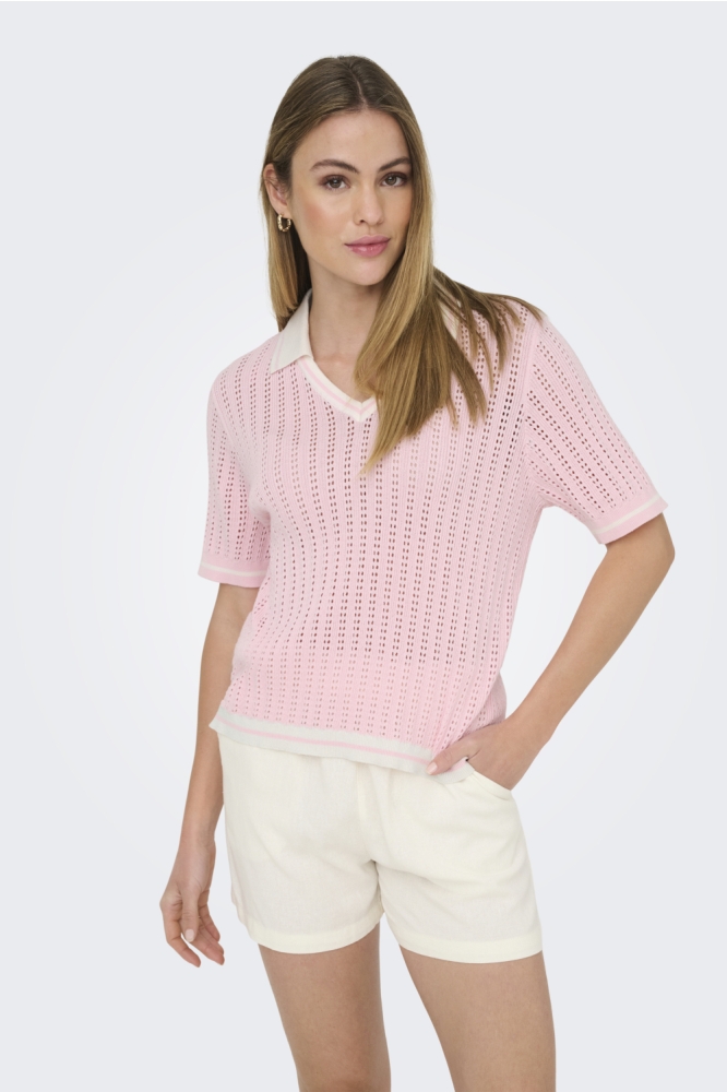 Only roze dames t-shirt | Model vooraanzicht