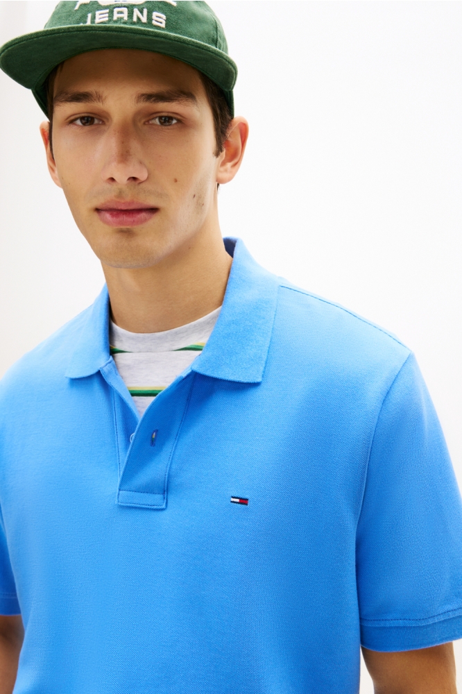 Tommy Jeans blauwe heren polo | Close up