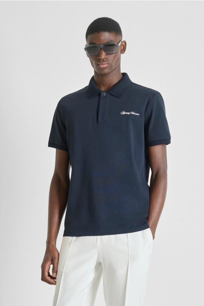 Antony Morato blauwe heren polo | Model vooraanzicht