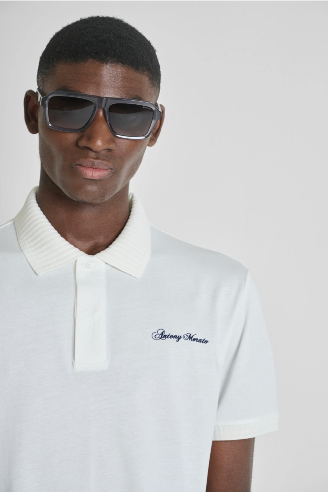 Antony Morato witte heren polo | Close up