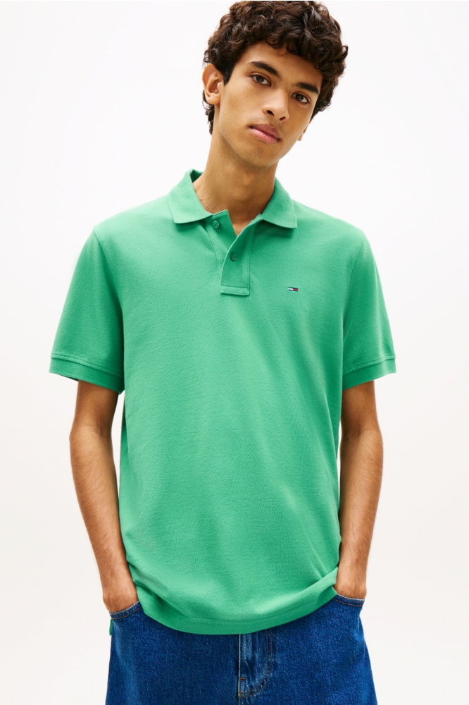 Tommy Jeans groene heren polo | Model vooraanzicht