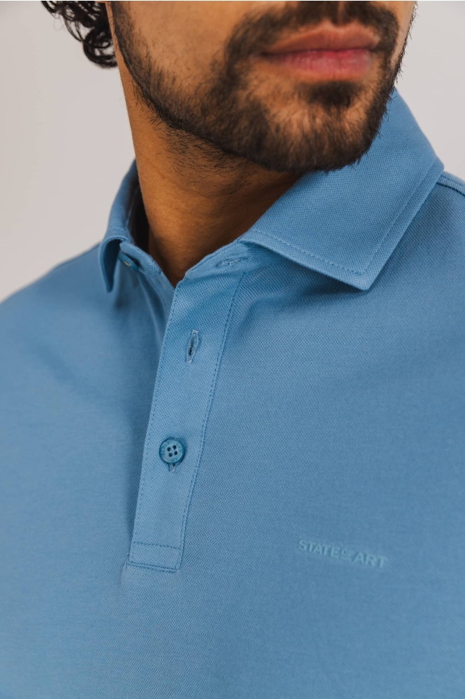 State of Art blauwe heren polo | Close up