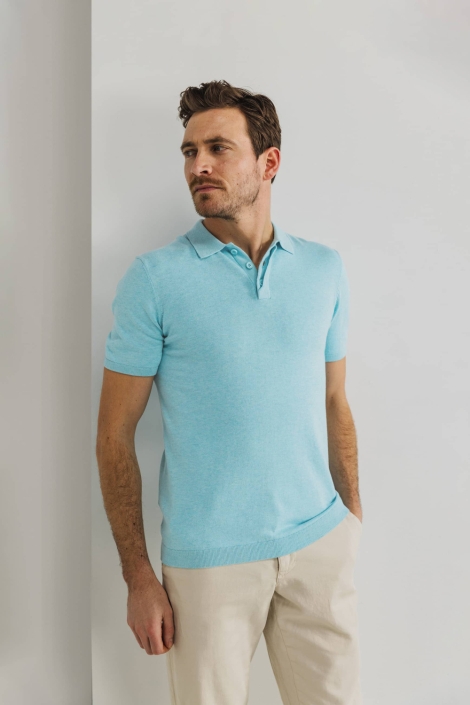 State of Art blauwe heren polo | Model vooraanzicht