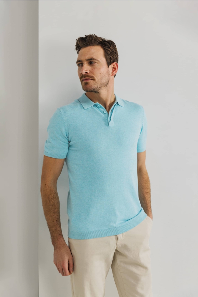 State of Art blauwe heren polo | Model vooraanzicht