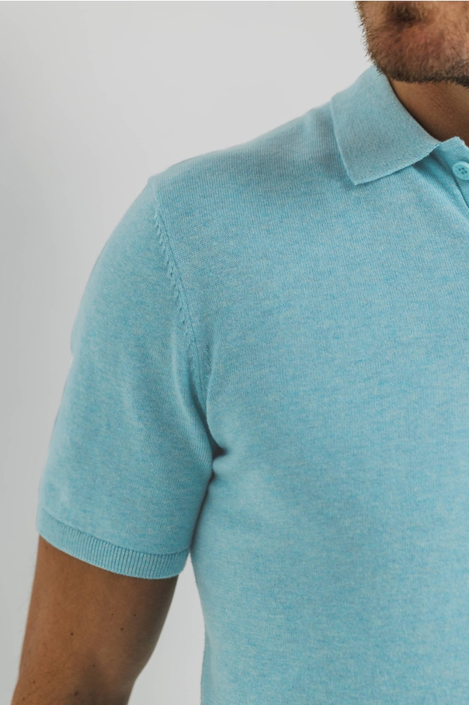 State of Art blauwe heren polo | Close up