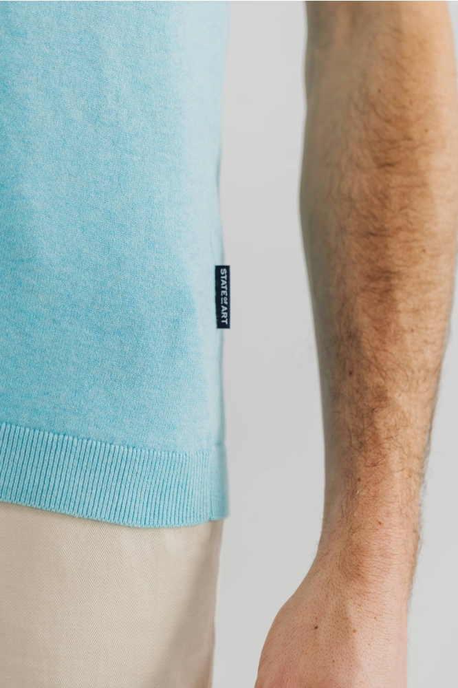 State of Art blauwe heren polo | Close up